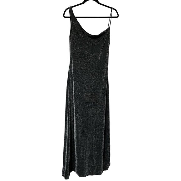Vintage Lori Ann Maxi Dress Womens 10 Black Gray Y2K Sparkling Prom Whimsigoth - Picture 1 of 13